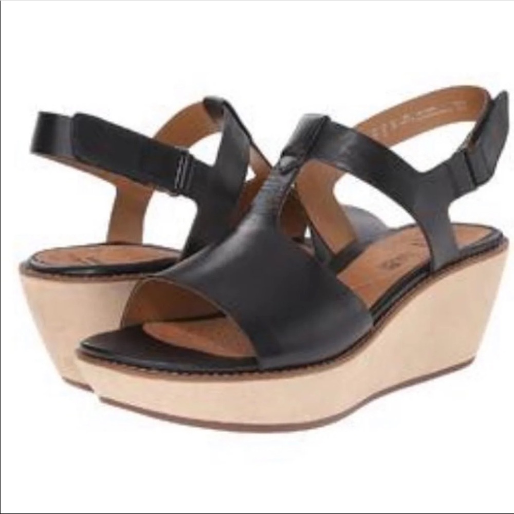 Clarks Hazelle Amore Black Wedge sandals 9 wide